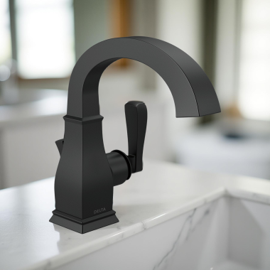 Click here to see Delta 15718LF-BL Delta Lakewood Bathroom Faucet, Single Handle, Deck Mount, ADA, 1.2 GPM, Matte Black - 15718LF-BL