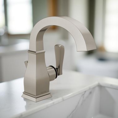 Click here to see Delta 15718LF-SP Delta Lakewood Bathroom Faucet, Single Handle, Deck Mount, ADA, 1.2 GPM, Spotshield Brushed Nickel - 15718LF-SP