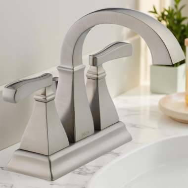 Click here to see Delta 25718LF-SP Delta Lakewood Centerset Bathroom Faucet, Two-Handle, Deck Mount, ADA, 1.2 GPM, Spotshield Brushed Nickel - 25718LF-SP