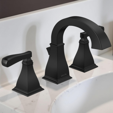 Click here to see Delta 35718-BL-DST Delta Lakewood Widespread Bathroom Faucet, Two-Handle, Deck Mount, DIAMOND Seal, ADA, 1.2 GPM, Matte Black - 35718-BL-DST
