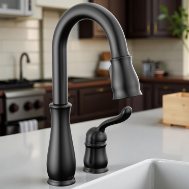 Click here to see Delta 9978-BL-DST Delta Leland Pull-Down Bar / Prep Faucet, Single Handle, Deck Mount, DIAMOND Seal, MagnaTite, ADA, 1.8 GPM, Matte Black - 9978-BL-DST