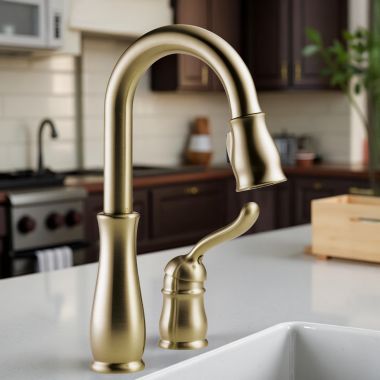 Click here to see Delta 9978-CZ-DST Delta Leland Pull-Down Bar/Prep Faucet, One Handle, 1.8 GPM, Champagne Bronze - 9978-CZ-DST