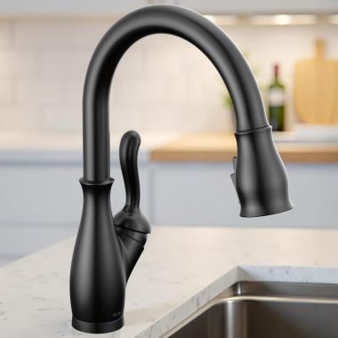 Click here to see Delta 9178T-BL-DST Delta Leland Pull-Down Kitchen Faucet, Single Handle, Touch2O, DIAMOND Seal, MagnaTite, 1.8 GPM, Matte Black - 9178T-BL-DST