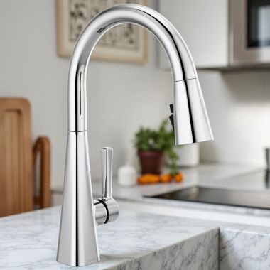 Click here to see Delta 19802Z-DST Delta Lenta Pull Down Kitchen Faucet, Single Handle, ShieldSpray, DIAMOND Seal, MagnaTite, ADA, 1.8 GPM, Chrome - 19802Z-DST