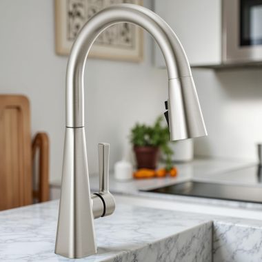 Click here to see Delta 19802Z-SP-DST Delta Lenta Pull Down Kitchen Faucet, Single Handle, ShieldSpray, DIAMOND Seal, MagnaTite, ADA, 1.8 GPM, Spotshield Stainless - 19802Z-SP-DST