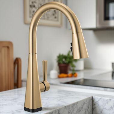 Click here to see Delta 19802TZ-CZ-DST Delta Lenta Pull Down Kitchen Faucet With Touch2O, Single Handle, DIAMOND Seal, MagnaTite, ADA, 1.8 GPM, Champagne Bronze - 19802TZ-CZ-DST