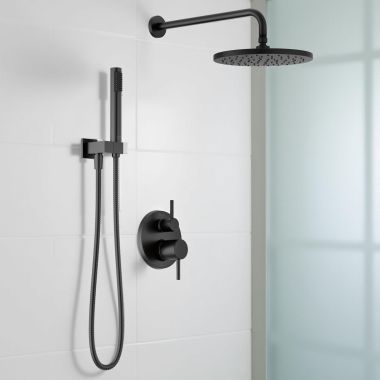 Click here to see Delta 342702-BL Delta Modern Monitor 14 Series Shower With Raincan, Hand Shower & Rough Valve, Touch-Clean, MultiChoice, ADA, 1.75 GPM, Matte Black - 342702-BL
