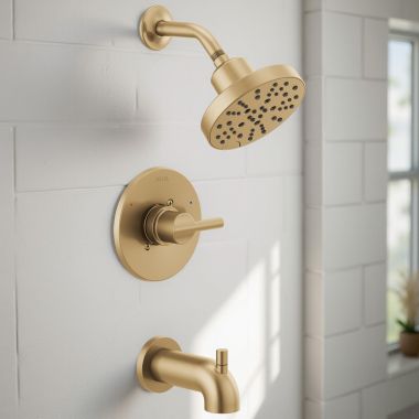 Click here to see Delta 144749-CZ Delta Nicoli Monitor 14 Series Tub And Shower, H2Okinetic, PowerDrench Spray, Touch-Clean, MultiChoice, ADA, 1.75 GPM, Champagne Bronze - 144749-CZ