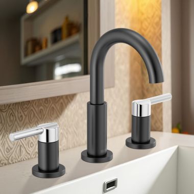 Click here to see Delta 35749LF-CS Delta Nicoli Two Handle Widespread Bathroom Faucet, 1.2 GPM, Matte Black/Chrome - 35749LF-CS