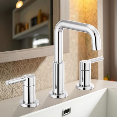 Click here to see Delta 35849LF Delta Nicoli Widespread Bathroom Faucet, Two-Handle, Deck Mount, ADA-Compliant, 1.2 GPM, Chrome - 35849LF
