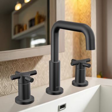 Click here to see Delta 35894LF-BL Delta Nicoli Widespread Bathroom Faucet, Cross-Handle, Deck Mount, ADA-Compliant, 1.2 GPM, Matte Black - 35894LF-BL