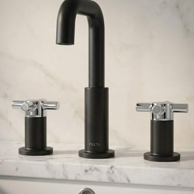 Click here to see Delta RP103456CS Delta Metal Lever Handle Kit for Nicoli Widespread Bathroom Faucet, Matte Black/Chrome - RP103456CS