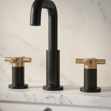 Click here to see Delta RP103456GZ Delta Metal Lever Handle Kit for Nicoli Widespread Bathroom Faucet, Matte Black/Champagne Bronze - RP103456GZ