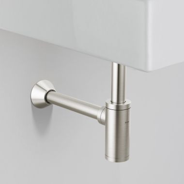 Click here to see Delta DT041141-SS Delta Bottle Trap With  Removable Cleanout Cover, Brass,  Stainless - DT041141-SS