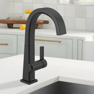 Click here to see Delta 1993LF-BL Delta Pivotal Single Handle Bar Faucet, Deck Mount, ADA-Compliant, 1.5 GPM, Matte Black - 1993LF-BL