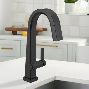Click here to see Delta 9993T-BL-DST Delta Pivotal Pull-Down Bar/Prep Faucet With Touch2O, Single Handle, MagnaTite, DIAMOND Seal. ADA, 1.8 GPM, Matte Black - 9993T-BL-DST
