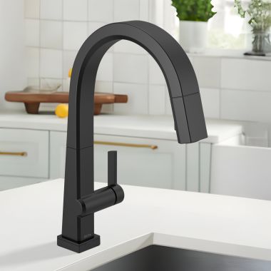 Click here to see Delta 9193T-BL-DST Delta Pivotal Pull-Down Kitchen Faucet With Touch2O, DIAMOND Seal, ManagTite, ADA, 1.8 GPM, Matte Black - 9193T-BL-DST