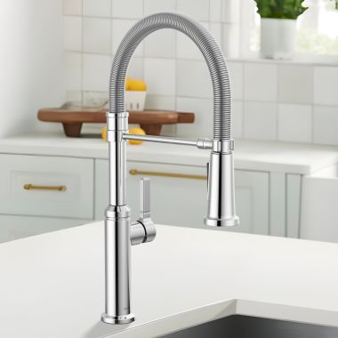 Click here to see Delta 18829-DST Delta Rhett Pull-Down Kitchen Faucet w/ Spring Spout, Single-Handle, DIAMOND Seal, MagnaTite, ADA, 1.8 GPM, Chrome - 18829-DST