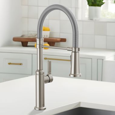 Click here to see Delta 18829-SS-DST Delta Rhett Pull-Down Kitchen Faucet w/ Spring Spout, Single-Handle, DIAMOND Seal, MagnaTite, ADA, 1.8 GPM, Stainless - 18829-SS-DST