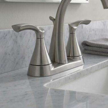 Click here to see Delta RP100131SP Delta Handle Assembly for Sandover Two Handle Widespread Bathroom Faucet, SpotShield Brushed Nickel - RP100131SP
