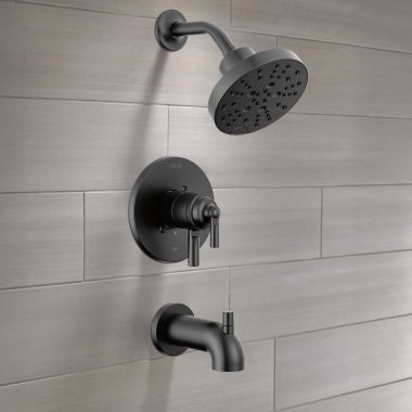 Click here to see Delta T17435-BL Delta Saylor Monitor 17 Series Tub & Shower Trim, Two Handles, Touch-Clean, ADA-Compliant, 1.75 GPM, Matte Black - T17435-BL