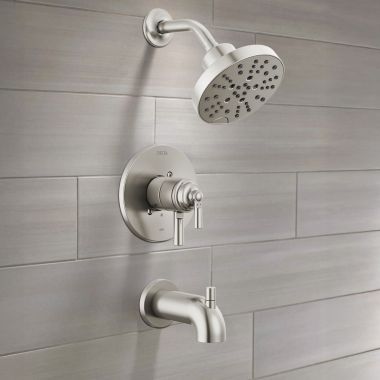 Click here to see Delta T17435-SS Delta Saylor Monitor 17 Series Tub & Shower Trim, Two Handles, Touch-Clean, ADA-Compliant, 1.75 GPM, Stainless - T17435-SS