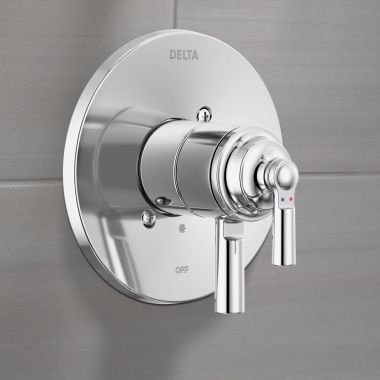 Click here to see Delta T17035 Delta Saylor Two Handle Pressure Balance Valve Trim, Lever Handle, ADA, Chrome - T17035