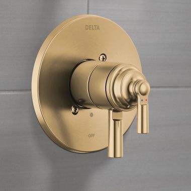Click here to see Delta T17035-CZ Delta Saylor Two Handle Pressure Balance Valve Trim, Lever Handle, ADA, Champagne Bronze - T17035-CZ
