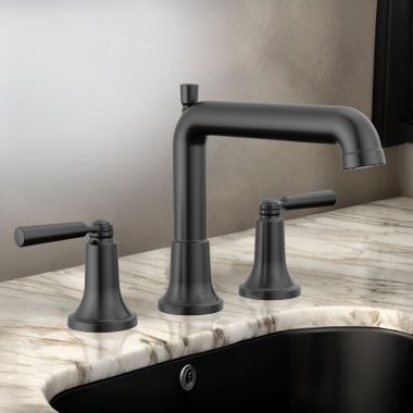Click here to see Delta T2736-BL Delta Saylor Roman Tub Faucet Trim, Fixed Spout, Two Lever Handles, ADA-Compliant, Matte Black - T2736-BL