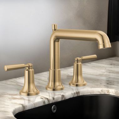Click here to see Delta T2736-CZ Delta Saylor Roman Tub Faucet Trim, Fixed Spout, Two Lever Handles, ADA-Compliant, Champagne Bronze - T2736-CZ