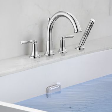 Click here to see Delta T4735 Delta Saylor Roman Tub Faucet Trim With 1.75 GPM Hand Shower, Low-Arc Spout, Two Lever Handles, ADA-Compliant, Chrome - T4735