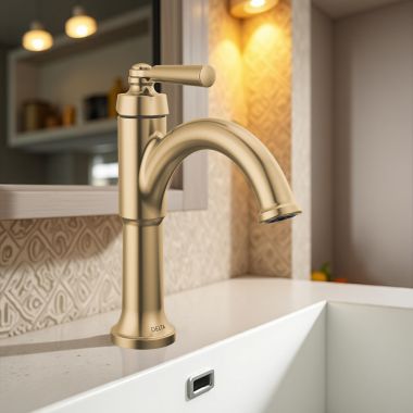Click here to see Delta 535-CZMPU-DST Delta Saylor Bathroom Faucet With Metal Pop-Up Drain, Single Handle, DIAMOND Seal, ADA-Compliant, 1.2 GPM, Champagne Bronze - 535-CZMPU-DST