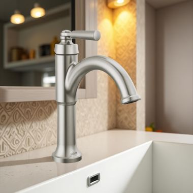 Click here to see Delta 535-MPU-DST Delta Saylor Single-Hole Bathroom Faucet With Metal Pop-Up Drain, Single Handle, DIAMOND Seal, ADA-Compliant, 1.2 GPM, Chrome - 535-MPU-DST