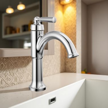 Click here to see Delta 535-SSMPU-DST Delta Saylor Single-Hole Bathroom Faucet With Metal Pop-Up Drain, Single Handle, DIAMOND Seal, ADA-Compliant, 1.2 GPM, Stainless - 535-SSMPU-DST