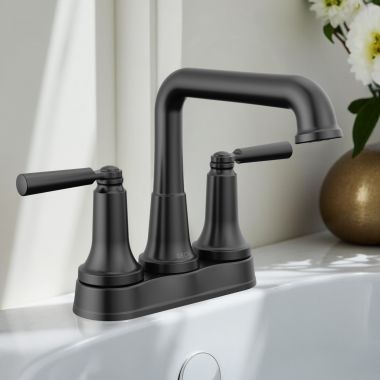 Click here to see Delta 2536-BLTP-DST Delta Saylor Centerset Bathroom Faucet, Two Hadles, Tract-Pack, DIAMOND Seal, ADA-Compliant, 1.2 GPM, Matte Black - 2536-BLTP-DST