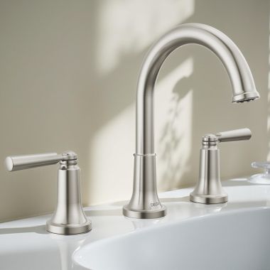 Click here to see Delta 3535-SSMPU-DST Delta Saylor Two Handle Widespread Bathroom Faucet with Metal Pop-Up Drain, DIAMOND Seal, 1.2 GPM, Stainless - 3535-SSMPU-DST