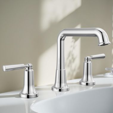 Click here to see Delta 3536-MPU-DST Delta Saylor Widespread Bathroom Faucet With Metal Push Pop-Up Drain, Two Handles, DIAMOND Seal, ADA, 1.2 GPM, Chrome - 3536-MPU-DST