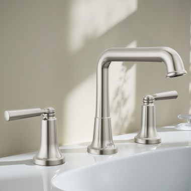 Click here to see Delta 3536-SSMPU-DST Delta Saylor Widespread Bathroom Faucet With Metal Push Pop-Up Drain, Two Handles, DIAMOND Seal, ADA, 1.2 GPM, Stainless - 3536-SSMPU-DST