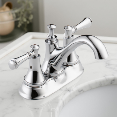 Click here to see Delta 25713LF-ECO Delta Silverton Centerset Lavatory Faucet, Two Lever Handles, Rigid Spout, ADA-Compliant, 1.2 GPM, Chrome - 25713LF-ECO