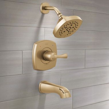 Click here to see Delta T14476-CZ-PR Delta Stryke Monitor 14 Series Tub and Shower, Touch-Clean, H2Okinetic PowerDrench, 1.75 GPM, ADA, Lumicoat Champagne Bronze - T14476-CZ-PR