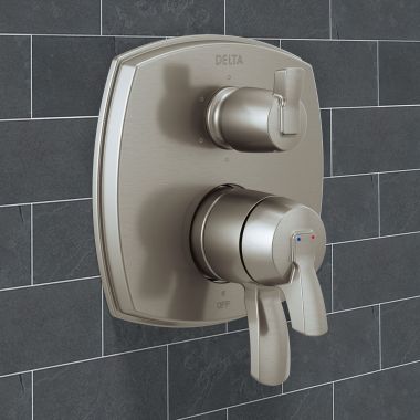 Click here to see Delta T27976-SS-PR-LHP Delta Stryke Monitor 17 Series Integrated Diverter Valve Trim With Six Function (Less Handle), MultiChoice, Lumicoat Stainless - T27976-SS-PR-LHP