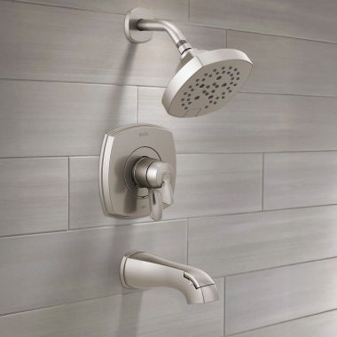 Click here to see Delta T17476-SS-PR Delta Stryke Monitor 17 Series Tub & Shower Only, Touch-Clean, H2Okinetic PowerDrench, ADA, 1.75 GPM, Lumicoat Stainless - T17476-SS-PR