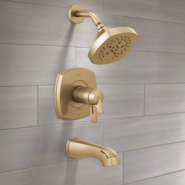 Click here to see Delta T17T476-CZ-PR Delta Stryke TempAssure 17T Series Tub & Shower,  Five-Setting, H2Okinetic, Touch-Clean, ADA, 1.75 GPM, Lumicoat Champagne Bronze  - T17T476-CZ-PR
