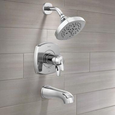 Click here to see Delta T17T476-PR Delta Stryke TempAssure 17T Series Tub & Shower,  Five-Setting, H2Okinetic, Touch-Clean, ADA, 1.75 GPM, Lumicoat Chrome - T17T476-PR