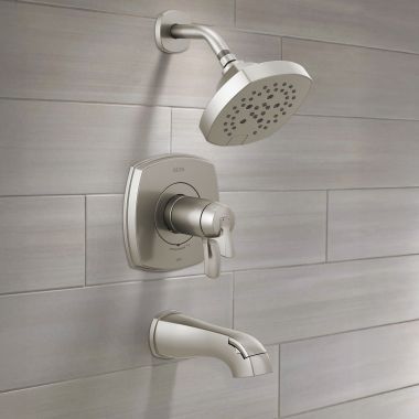 Click here to see Delta T17T476-SS-PR Delta Stryke TempAssure 17T Series Tub & Shower,  Five-Setting, H2Okinetic, Touch-Clean, ADA, 1.75 GPM, Lumicoat Stainless - T17T476-SS-PR