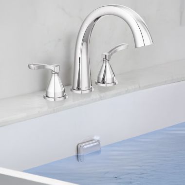 Click here to see Delta T2777-PR Delta Stryke Two-Handle Roman Tub Faucet Trim, High Arc Spout, Lever Handles, Lumicoat Chrome - T2777-PR