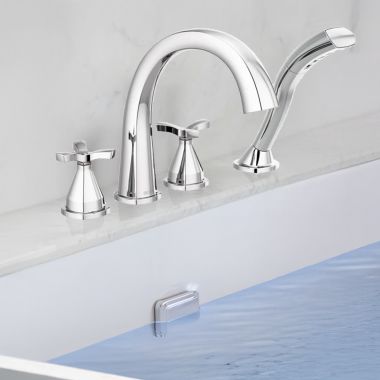 Click here to see Delta T47776-PR Delta Stryke Roman Tub Trim w/ Hand Shower, Rigid Spout, 1.75 GPM, Lumicoat Chrome - T47776-PR