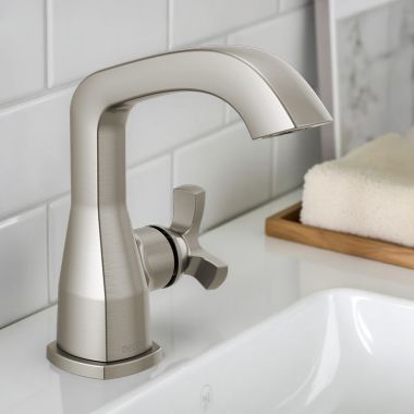 Click here to see Delta 5766-SS-PR-LPU-DST Delta Stryke Bathroom Faucet, Single Handle, DIAMOND Seal, 1.2 GPM, Lumicoat Stainless (Less Pop-Up) - 5766-SS-PR-LPU-DST