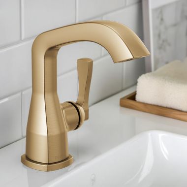 Click here to see Delta 576-CZ-PR-MPU-DST Delta Stryke Bathroom Faucet With Metal Push Pop-Up Drain, Single Handle, DIAMOND Seal, ADA, 1.2 GPM, Lumicoat Champagne Bronze - 576-CZ-PR-MPU-DST