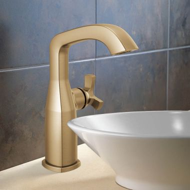 Click here to see Delta 6766-CZ-PR-DST Delta Stryke Mid-Height Bathroom Faucet, Single Handle, DIAMOND Seal, ADA, 1.2 GPM, Lumicoat Champagne Bronze - 6766-CZ-PR-DST
